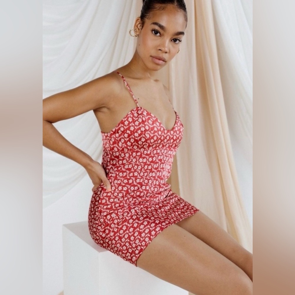 Free People Intimately On Our Radar Ditsy Floral Slip Dress cherry combo size M